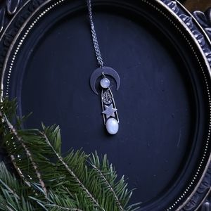 Moonstone celestial moon and stars pendant, hand made gifts for her